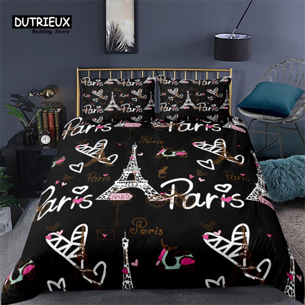 Home Textiles Paris - 2/3PCS Zachte Parijs Eiffeltoren Dekbedovertrek Set