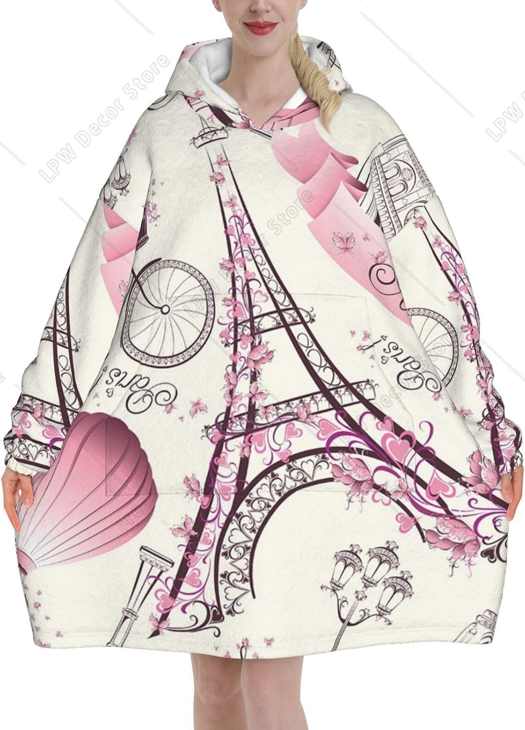 Home Textiles Paris - Paris Tower Flower Print-dekenhoodies voor dames