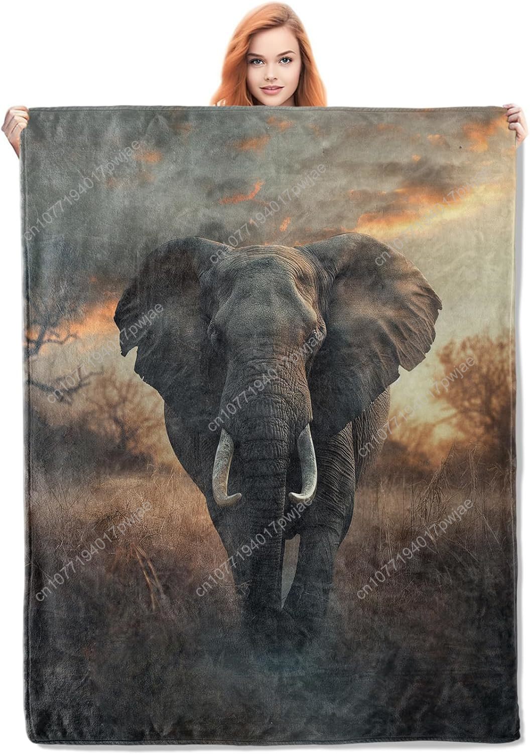 Home Textiles & Furnishings - Fleece deken met olifant, realistische dierenscène