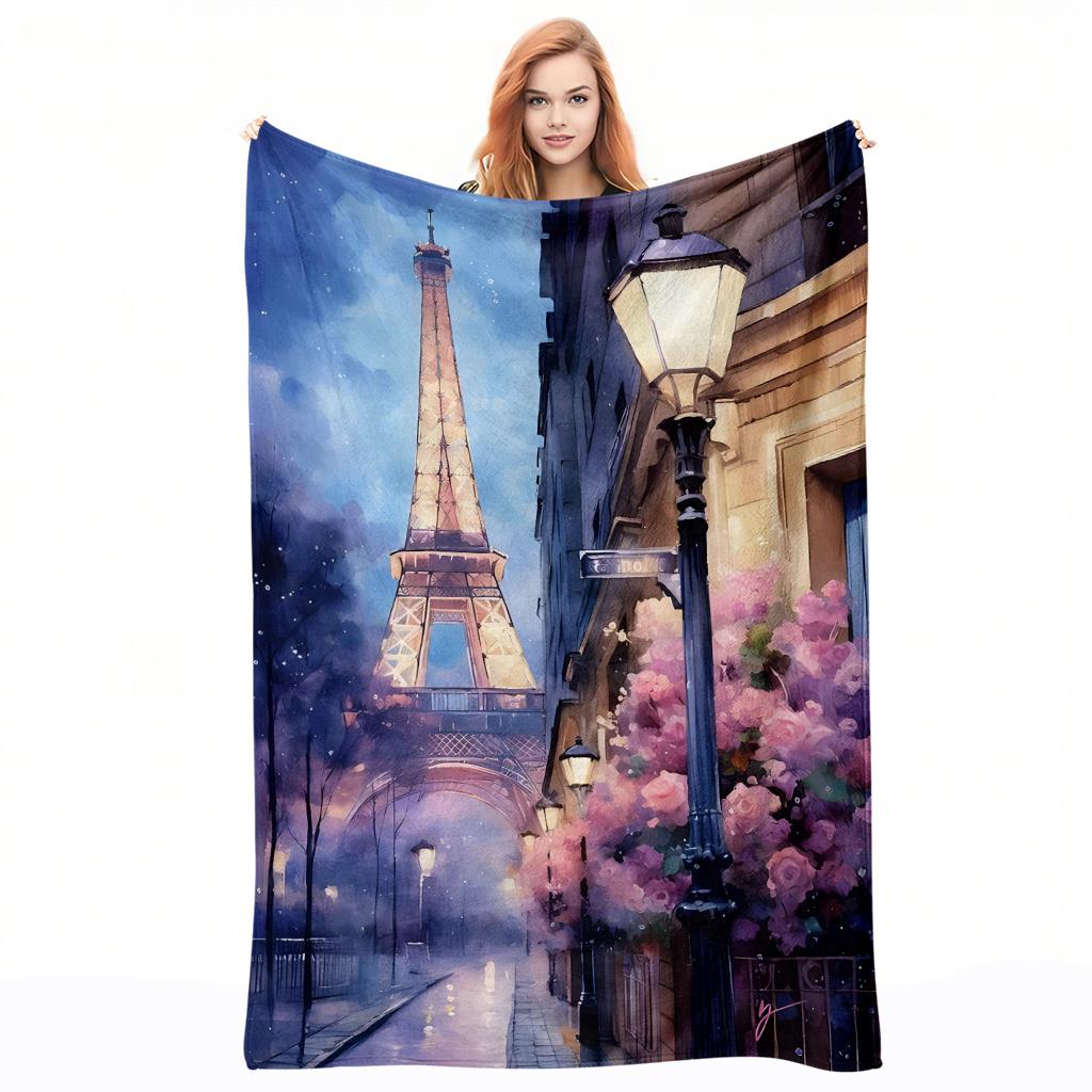Home Textiles Paris - Paris Night Scene Pattern Flanel bedrukte