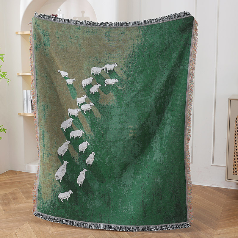 Home Textiles City - Textielstad Schapenstapel Groene Weide Jacquard Geweven