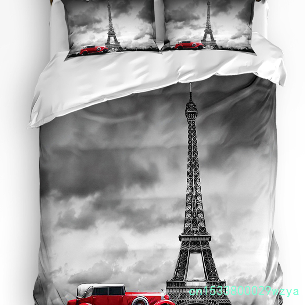 Home Textiles Paris - Parijs Eiffeltoren met Rode Auto Dekbedovertrek