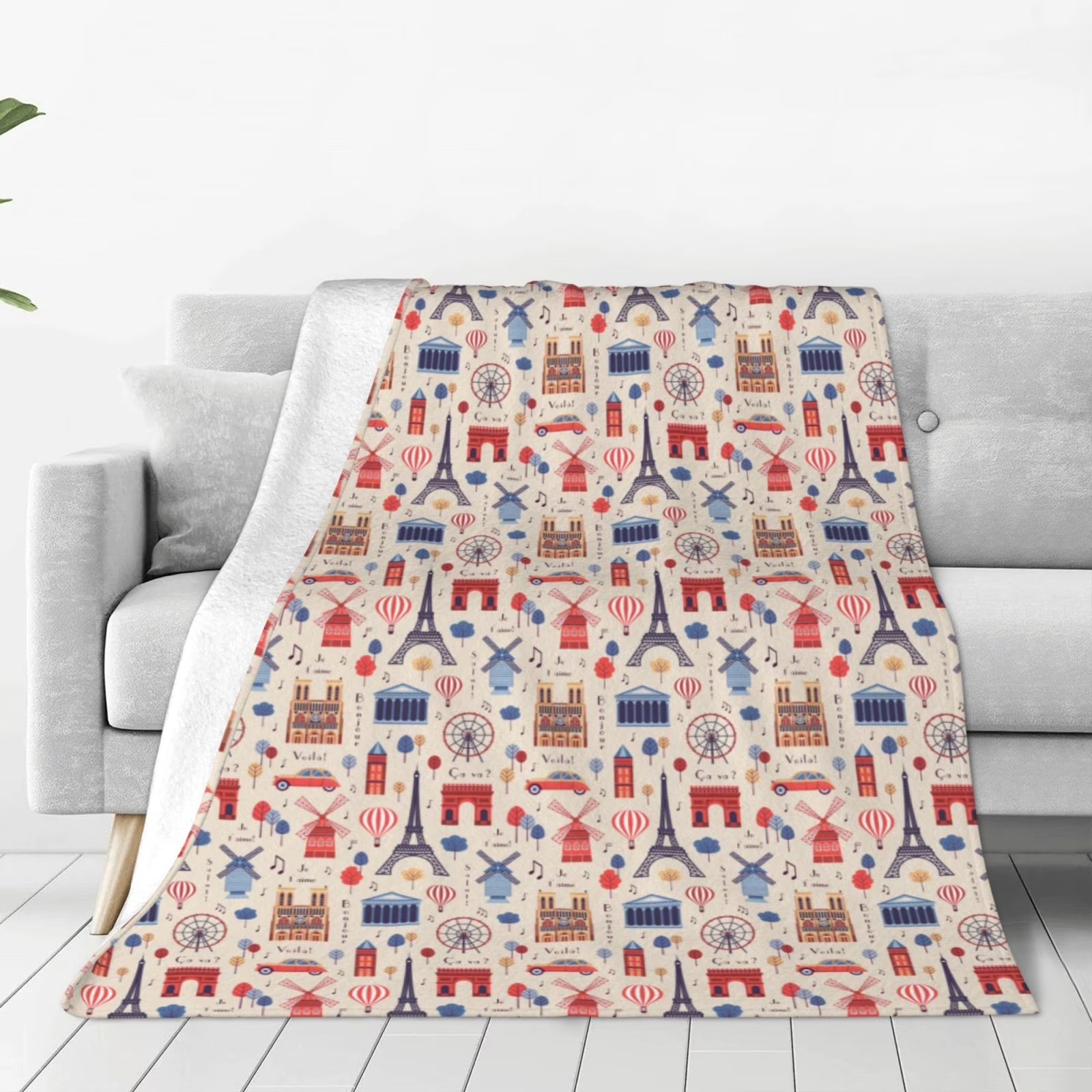 Paris Landmark Print Sherpa Fl - Home Textiles Paris recensie en prijs