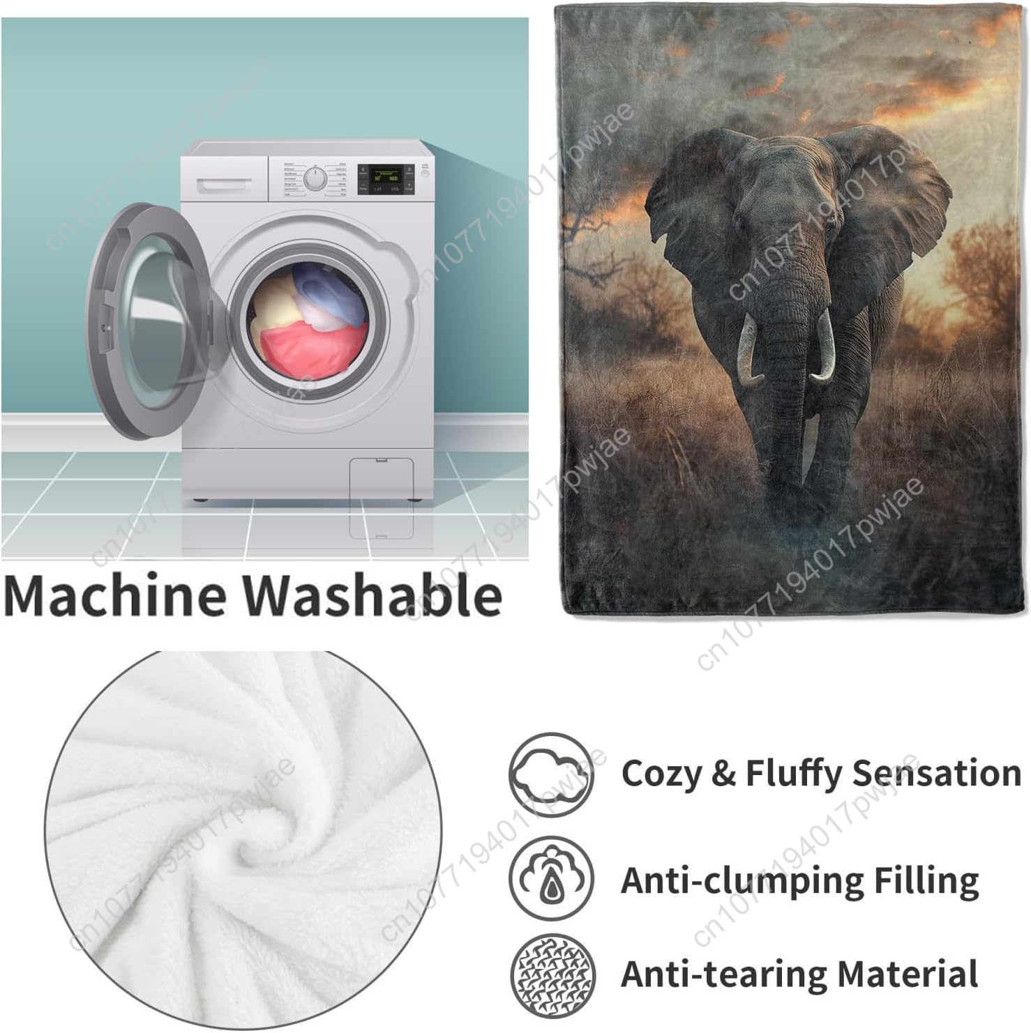 Fleece deken met olifant, real - Home Textiles & Furnishings recensie en prijs